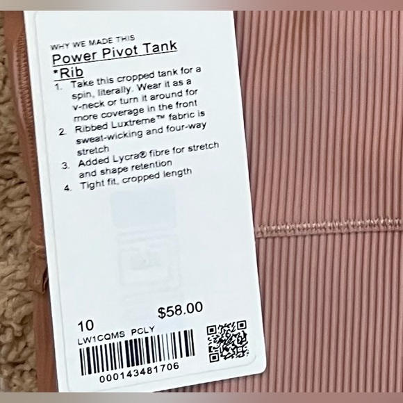 NWT Lululemon Power Pivot Ribbed Cropped Tank Top Dusty Pink Sz 10 Athliesure
L - Picture 3 of 9